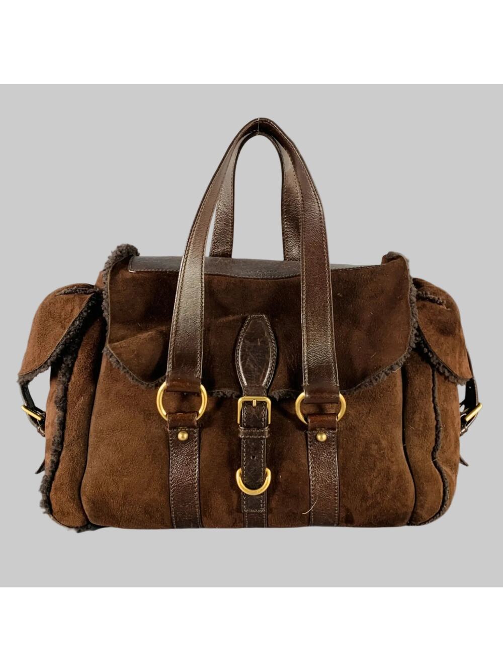 YVES SAINT LAURENT Brown Shearling Leather Shoulder Handbag